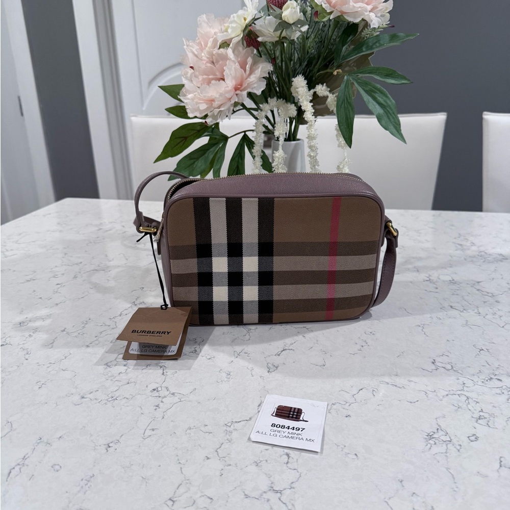 Burberry Gray Mink Camera Bag with Check Pattern - Picture 5 of 13